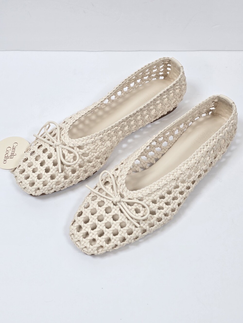 Camila Coelho Revolve Willow Woven Square Toe Euro Summer Ballet Flats Sz.8 - Picture 3 of 9